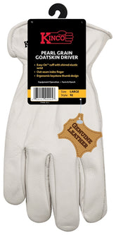 Kinco 92-L Driver Gloves, Men's, L, Keystone Thumb, Easy-On Cuff, Grain Goatskin Leather, Pearl